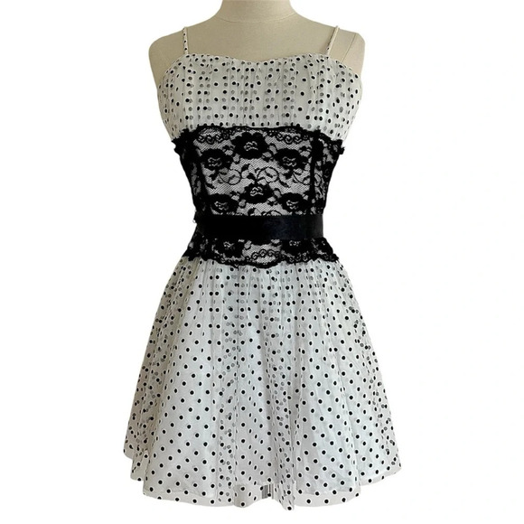 Deb Dresses & Skirts - Vintage 90s Y2K Polka Dot Dress White BlackTulle Sz XXS/XS Deb Formal Prom